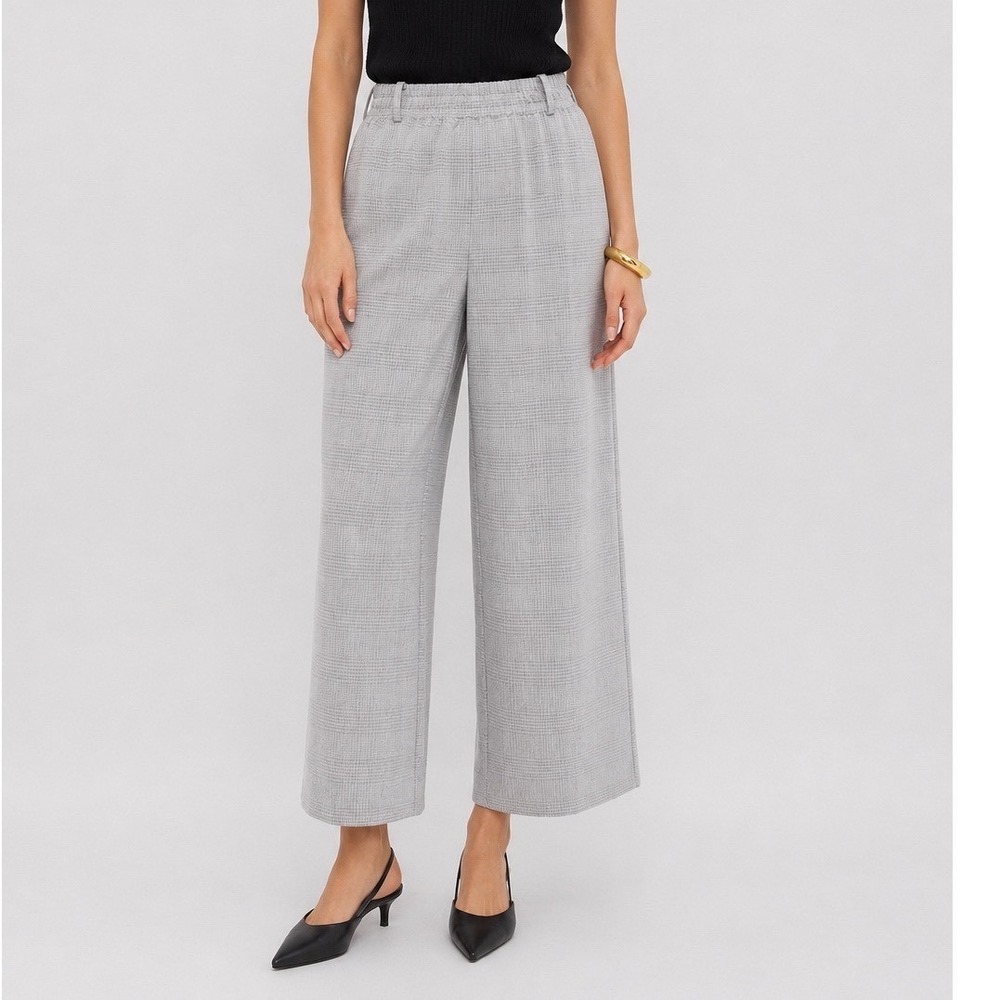 Tuckernuck Carlton Cropped Flare Pants Womens XL Gray Plaid Pull On Career Chic